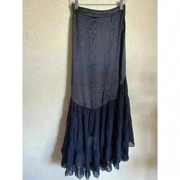 ASOS Drop Waist Maxi Coquette Skirt Ruffle\Pleated Detail In Navy Blue Size 0 - Picture 3 of 10